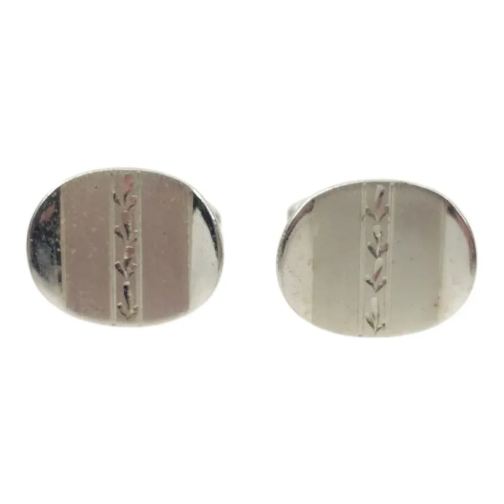 Shields Silvertone Etched Cufflinks Rectangle Men Vintage MCM Jewelry Accessory